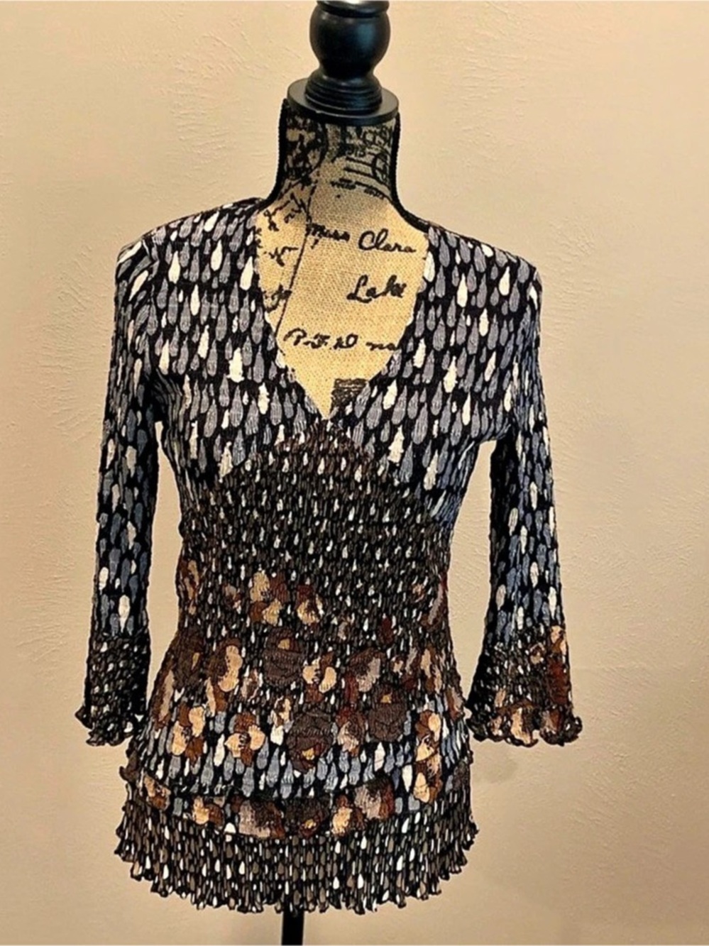 Alberto Makali Abstract Print Smocked Blouse